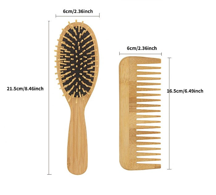 2-Pack Wooden Hair Brush and Comb Set