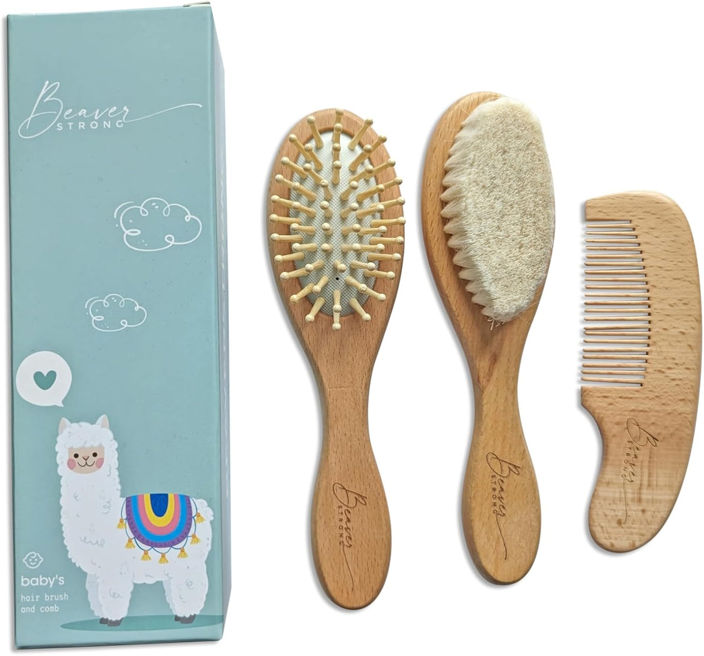Wooden Baby Hair Brush Comb Set (3-Pack)
