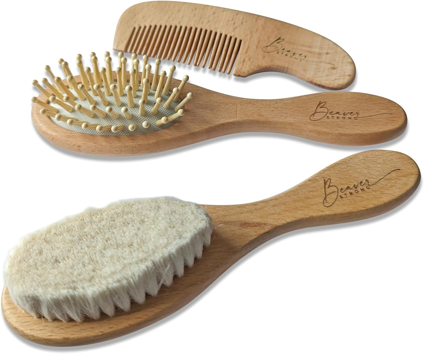 Wooden Baby Hair Brush Comb Set (3-Pack)