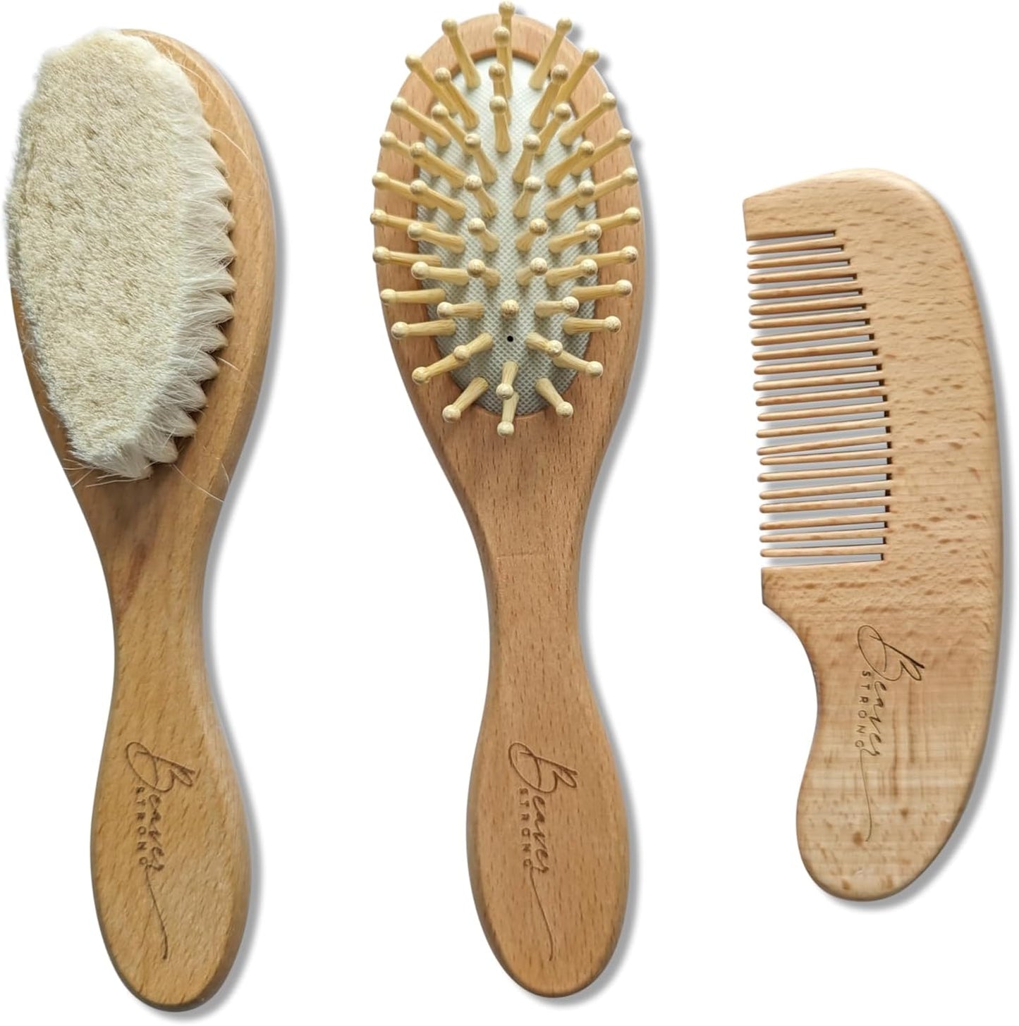 Wooden Baby Hair Brush Comb Set (3-Pack)