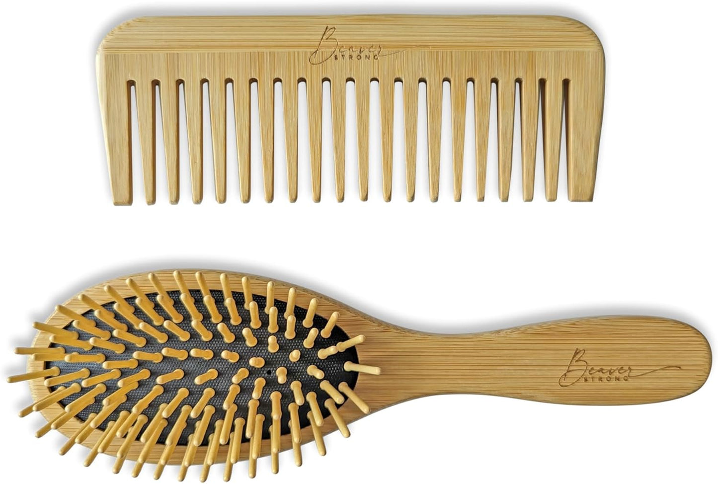 2-Pack Wooden Hair Brush and Comb Set