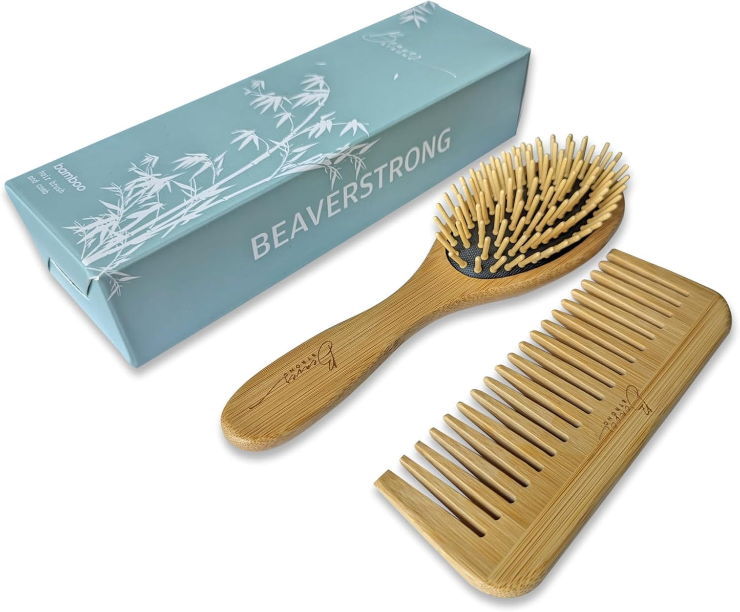 2-Pack Wooden Hair Brush and Comb Set