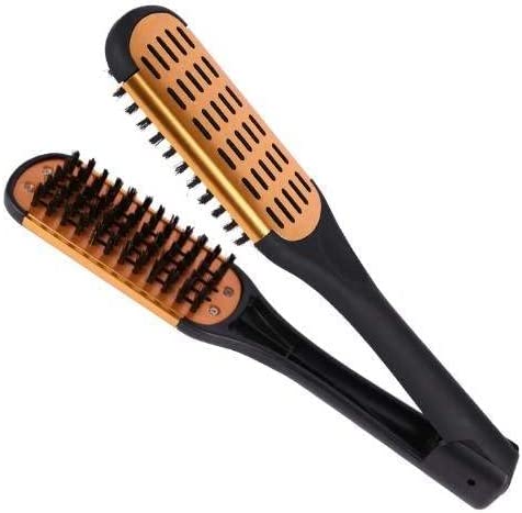 Double Sided Hair Straightener Brush with Metal Plates