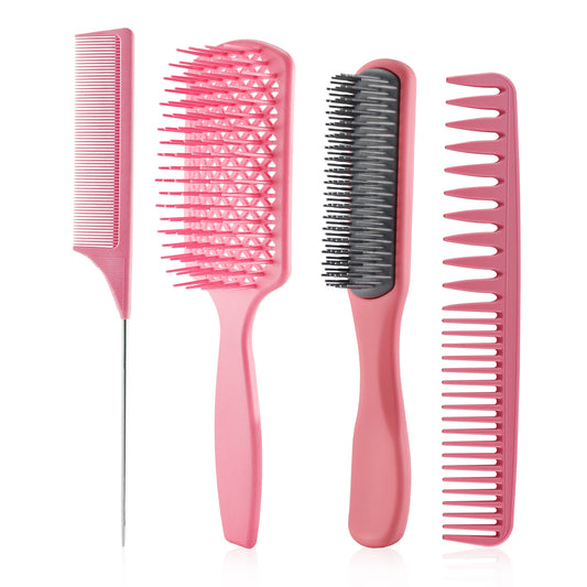 4Pcs Detangling Hair Brush and Comb Set