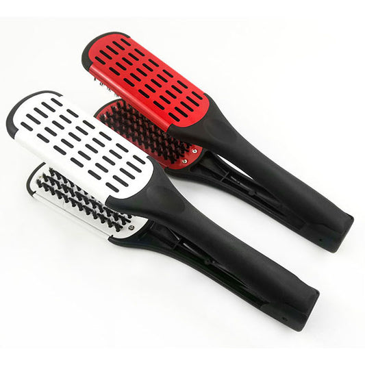 Double Sided Hair Straightener Brush with Metal Plates